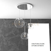 SOSP. OTTONE SAT. TONDA 3 LUCI VETRI (1 GRANDE+1 MEDIO+1 PICCOLO) TUTTI TRASPARENTI 1155OS-S3 TMIX-TR