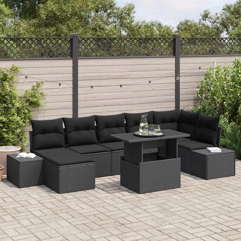 Set Divano da Giardino con cuscino 8 pcs Nero 3349229