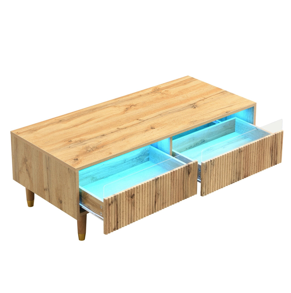 Tavolino da caffè LED con 2 cassetti; 110 × 50 × 40 cm; MDF; colore legno