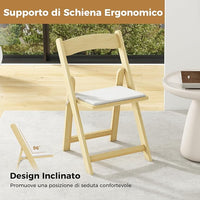 Set di 2 Sedie da Pranzo, Sedia da Cucina Pieghevole con Gambe in Legno di Gomma & Sedile Imbottito, Sedia Portatile per Matrimonio & Festa, Nessun Montaggio Richiesto, Portata 160 kg