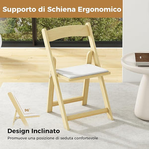 Set di 2 Sedie da Pranzo, Sedia da Cucina Pieghevole con Gambe in Legno di Gomma & Sedile Imbottito, Sedia Portatile per Matrimonio & Festa, Nessun Montaggio Richiesto, Portata 160 kg