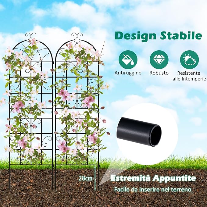 Traliccio da Giardino in Metallo 180 x 50 CM, Set di 2/4 Pannelli di Recinzione da Esterno per Piante Rampicanti, Decorazione Esterna per Giardino, Cortile e Patio (4 Pannelli)