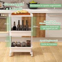 COSYTWAY Carrello da Cucina a 3 Piani, Carrello Portaoggetti in Plastica con Ruote Bloccabili, con Piano d'Appoggio, Carrello da Servizio Multifunzionale per Ufficio Cucina