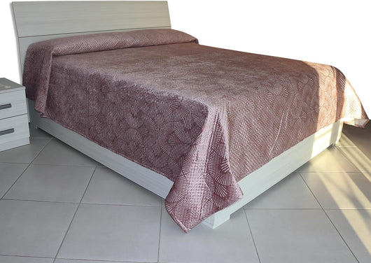 Copriletto Matrimoniale Autunno Inverno in Morbido Velluto Trapuntato, Misure Generose 250x280cm, Manifattura Italiana (Rosa Ventaglio)