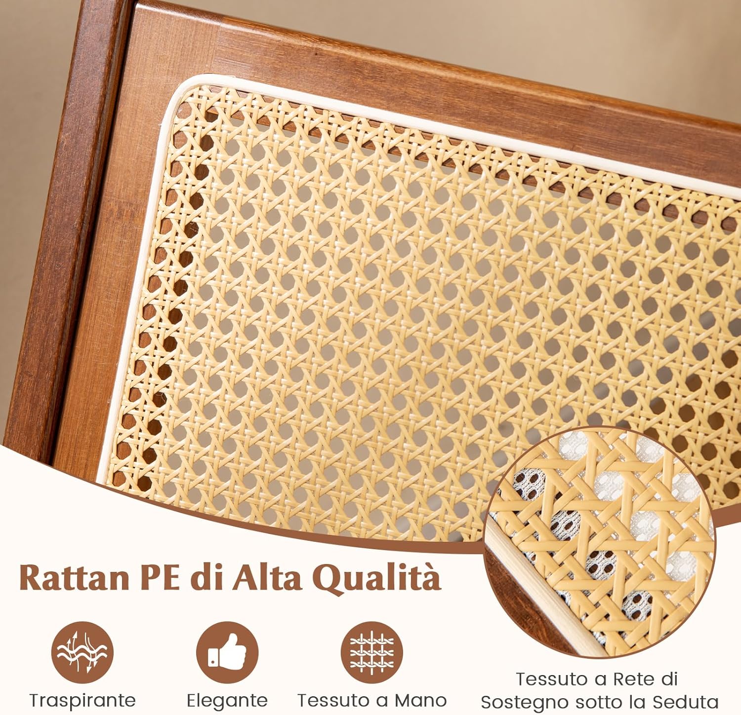 Poltrona Lounge, Poltrona Ergonomica in Rettan e Bambù con Schienale e Braccioli, Portata 150 kg, Sedia Bohemien per Soggiorno, Camera da Letto e Studio