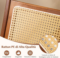 Poltrona Lounge, Poltrona Ergonomica in Rettan e Bambù con Schienale e Braccioli, Portata 150 kg, Sedia Bohemien per Soggiorno, Camera da Letto e Studio