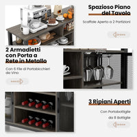 Mobiletto Portabottiglie, Credenza Cucina con Porta Bottiglie di Vino, Mensola Aperta, per Soggiorno, Cucina, Bar, 140 x 40 x 82,5 cm (Grigio)