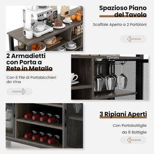 Mobiletto Portabottiglie, Credenza Cucina con Porta Bottiglie di Vino, Mensola Aperta, per Soggiorno, Cucina, Bar, 140 x 40 x 82,5 cm (Grigio)