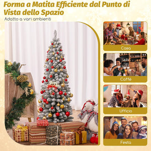 Albero di Natale Slim 120/150/180 cm, Albero di Natale Artificiale Innevato con 240/328/460 Rami e Supporto Metallico Pieghevole, per Piccoli Spazi, Decorazione per Casa e Feste (150 cm)
