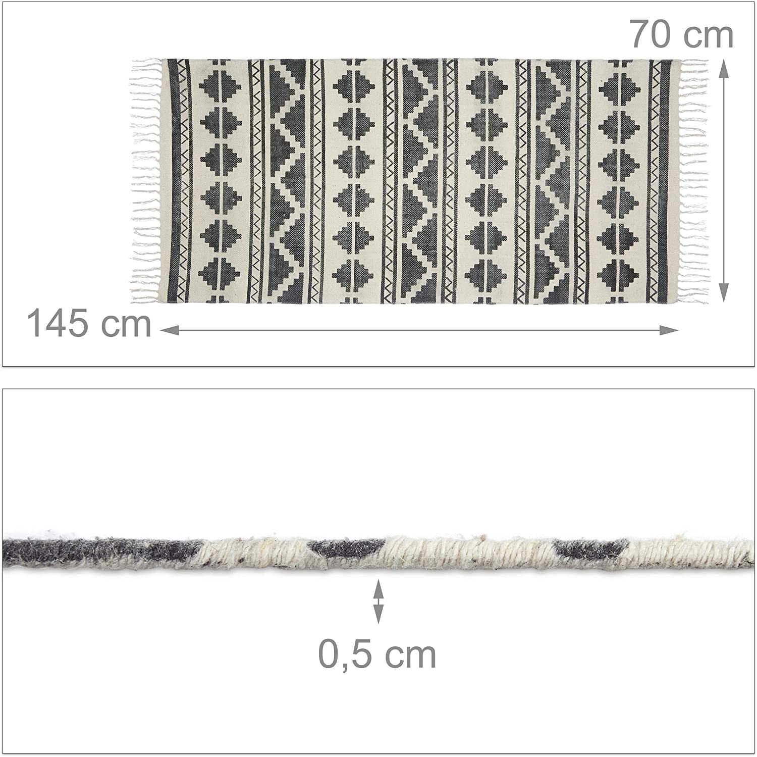 Tappeto runner con stampa geometrica per corridoio soggiorno 70 x 145 cm cotone bianco 13_0002833_2