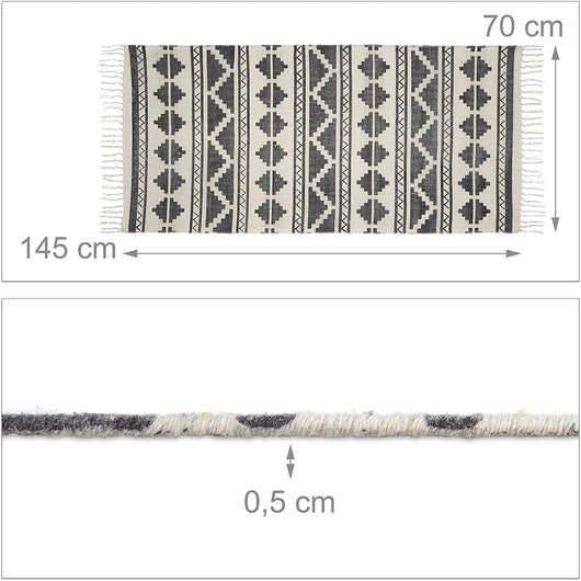 Tappeto runner con stampa geometrica per corridoio soggiorno 70 x 145 cm cotone bianco 13_0002833_2