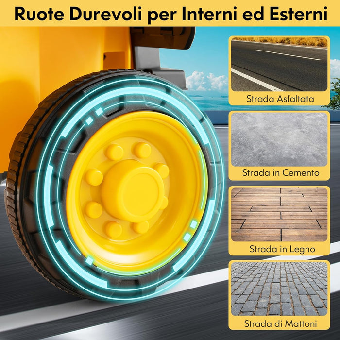 6V Veicolo da Costruzione Cavalcabile per Bambini, con Ruote Resistenti all'Usura Casco di Sicurezza, Escavatore Giocattolo, 44x65,5x40 cm