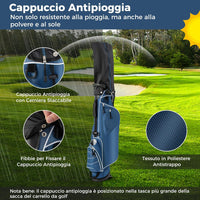 Sacca da Golf con Supporto, Borsa da Golf a 4 Scomparti con 4 Tasche con Cerniera, Borsa Frigo, Tracolla Doppia, Cappuccio Antipioggia, Supporto per Ombrellone