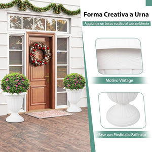 Set di 2 Vasi Alti, Vasi per Fiori in Plastica a Forma di Urna con Base a Piedistallo e Foro di Drenaggio, Contenitori Decorativi per Piante per Interni ed Esterni (Bianco)