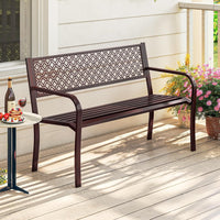 Panchina da Esterno 2-3 Posti, Panca in Metallo con Schienale Motivo Geometrico, Braccioli e Seduta a Doghe, Sedia Moderna per Parco, Cortile e Giardino (Bronzo, 127 x 59 x 82 cm)