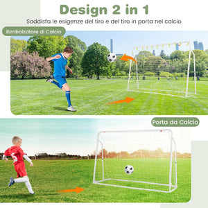 Set di Reti da Calcio 2-in-1 per Bambini: Ribalta e Porta da Calcio 187 x 122,5 cm, Set di Rete di Rimbalzo e Rete da Calcio Regolabile, Struttura in Metallo Robusto