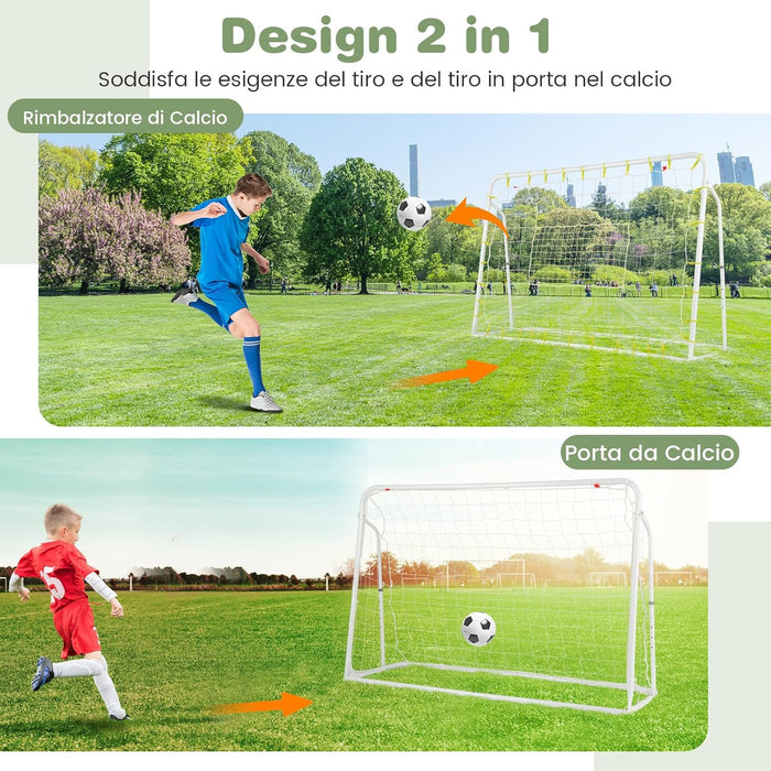 Set di Reti da Calcio 2-in-1 per Bambini: Ribalta e Porta da Calcio 187 x 122,5 cm, Set di Rete di Rimbalzo e Rete da Calcio Regolabile, Struttura in Metallo Robusto