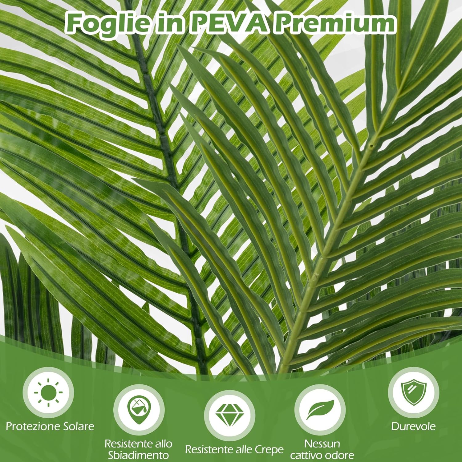 Set di 2 Piante Artificiali di Palma 90 CM/140 CM, Pianta Finta in Vaso da Interno ed Esterno, Decorazione Moderna per Soggiorno, Veranda, Ufficio e Negozio (140 cm)