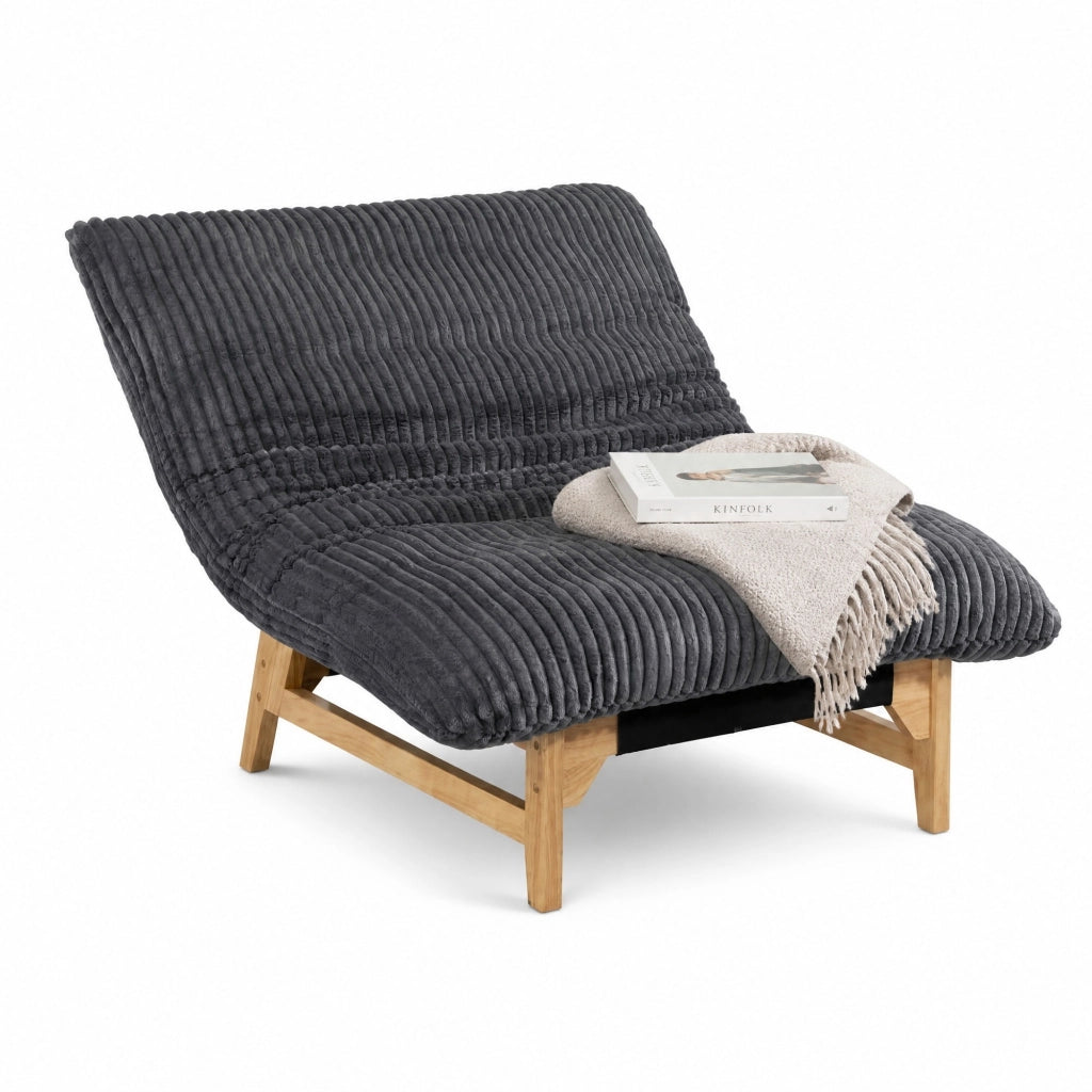 Poltrona sacco per adulti in tessuto corduroy grigio, seduta ergonomica con schienale, imbottitura morbida, per soggiorno e camera da letto