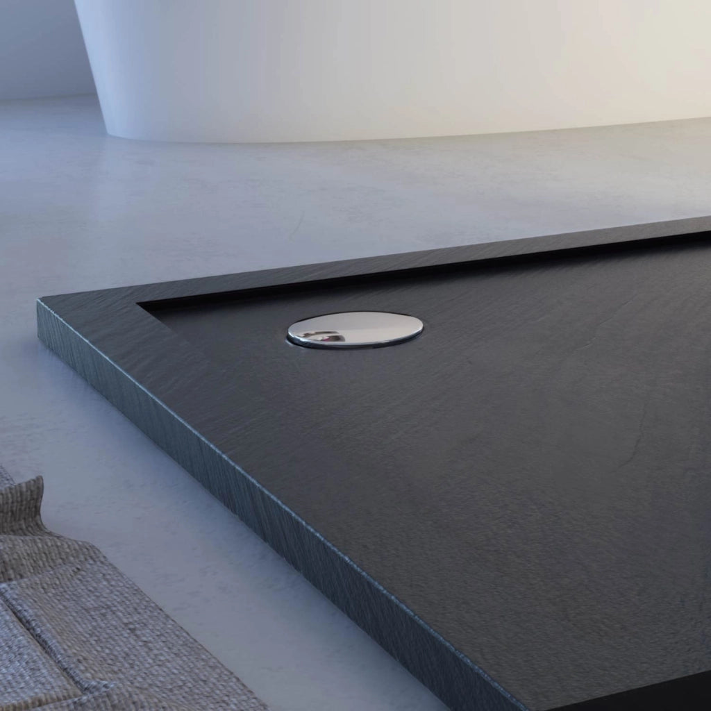 Piatto Doccia Slim 80x90x4 cm Rettangolare Acrilico Bordato Antracite Effetto Pietra mod. Flower
