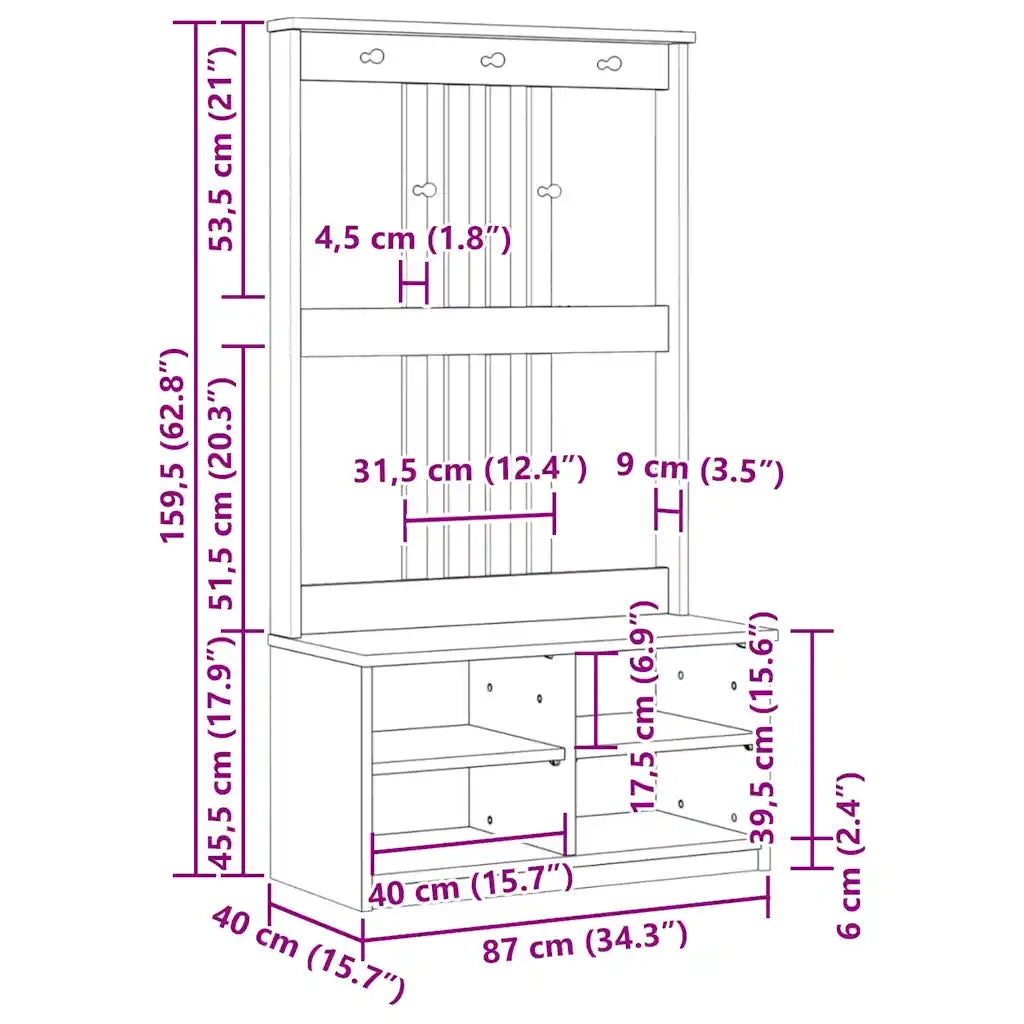 Albero da Ingresso SANDNES 87x40x159,5 cm in Legno di Pino 4010487