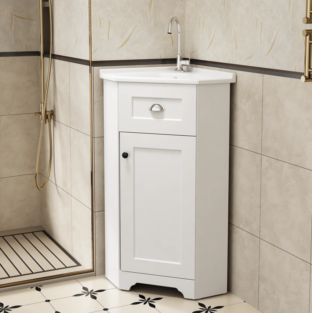 Mobile bagno freestanding con lavabo in ceramica 59x42;5x90;5 cm; MDF bianco