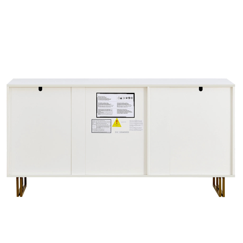 Credenza 160x40x81，5 cm in MDF bianco， 2 ante e 3 cassetti