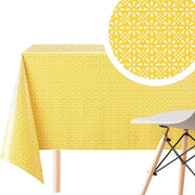 Tavolo in PVC giallo con fiori bianchi a stampo retro, asciugabile, dimensioni 200 x 140 cm, a forma rettangolare, con fiori di vite classici, facile da pulire, impermeabile.