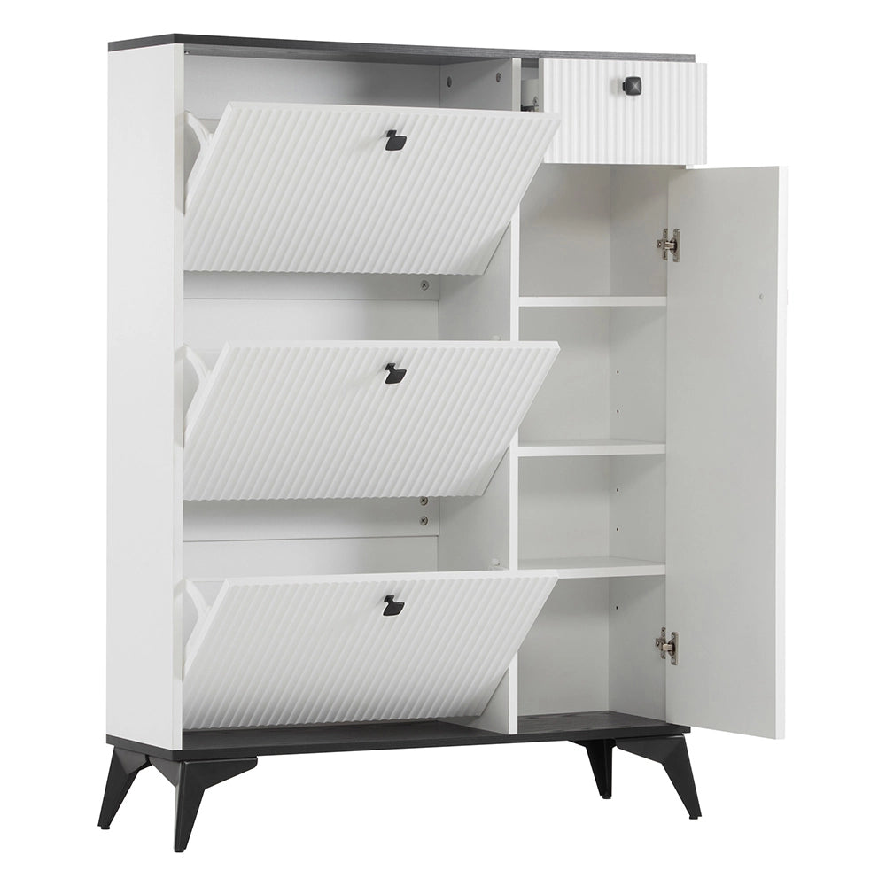 Armadio per scarpe con 3 ante - Xylo - 121x90x25 cm - Bianco - 1 cassetto e 1 porta