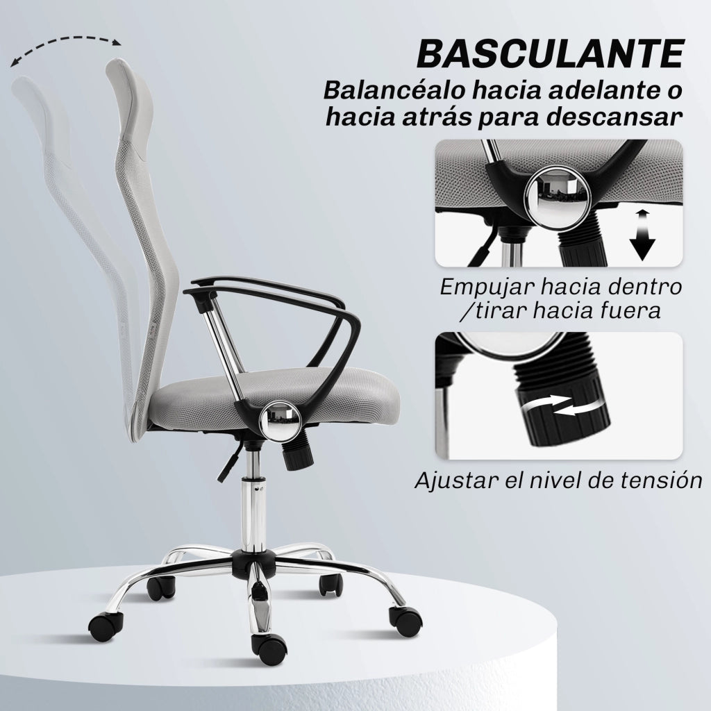 Sedia da Ufficio con Schienale Curvo e Ruote ¨C zephmum ¨C Grigio Chiaro 63x65x109-119 cm