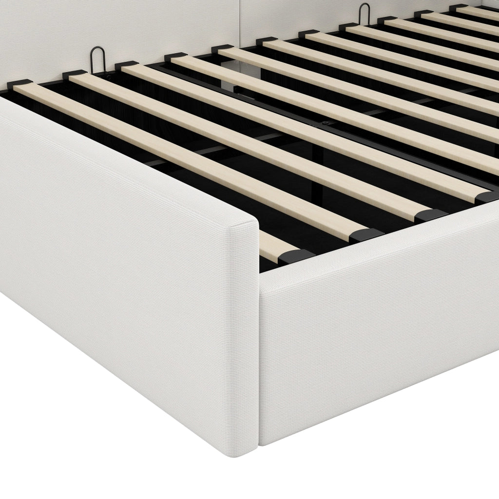 Letto giornaliero con contenitore imbottito in MDF e compensato beige 140x200 cm