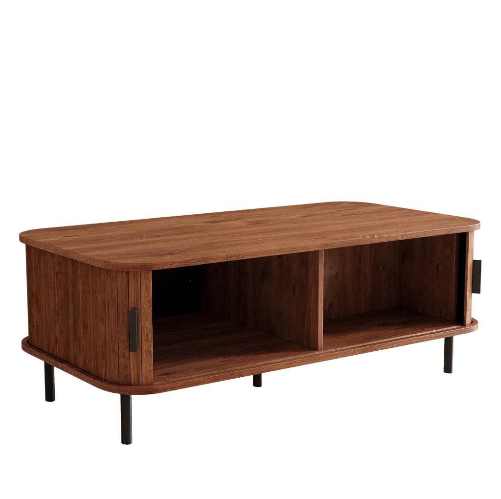 Tavolino da salotto 120x55x45 cm con ante scorrevoli; vano contenitore; MDF e pannello truciolare; noce
