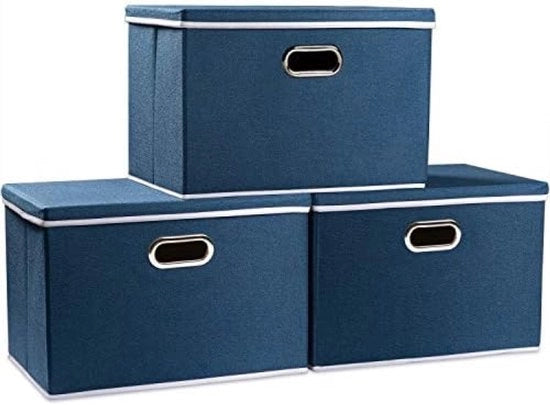 Set di contenitori di archiviazione opachi da 3 pezzi, blu, con coperchio, ripiegabile