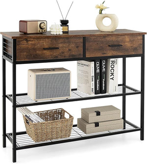Tavolo Consolle in Legno, Tavolo da Ingresso con 2 Cassetti e 2 Ripiani, Tavolo Multifunzionale e Moderno per Ingresso, Soggiorno e Corridoio, 100 x 30 x 81,5 cm (Marrone Rustico)