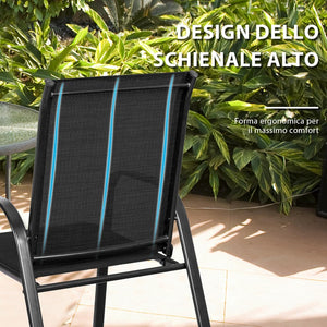 Set di 2 Sedie da Giardino, Sedie da Giardino per Patio in Textilene, con Braccioli Curvi, Telaio in Metallo, Sedia da Bistrot Portata 200 kg, Per Giardino Patio, 56 x 72 x 90 cm (Nero)