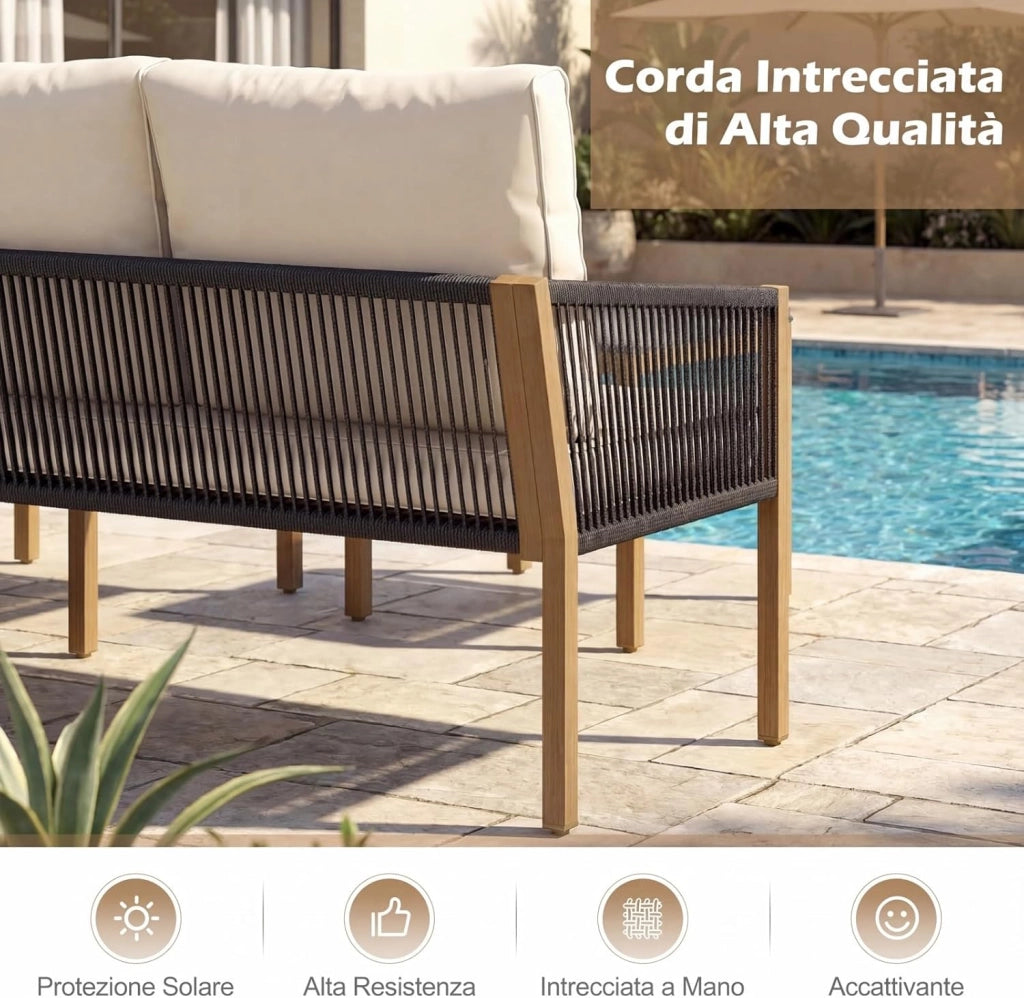 Set di Mobili da Giardino 3 Pezzi, Salotto da Esterno con 2 Divani Componibili a forma di L e Tavolino da Caffè, Set da Conversazione da Esterno con Cuscini Sfoderabili, per Patio e Terrazzo