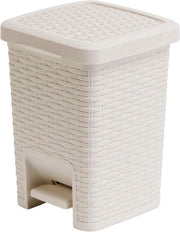 Pedale per la spazzatura a effetto rattan quadrata 6L con tessuto in lino crème calico