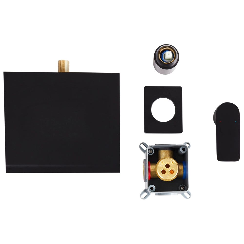 Rubinetto a cascata per lavabo a parete in ottone nero monocomando