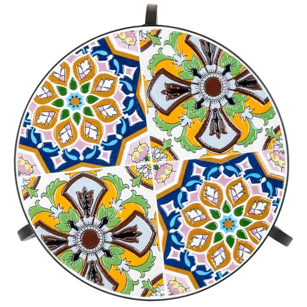 Set 3 pezzi in mosaico e ferro battuto, Verde, 33x33x37h-28x28x33h-23x