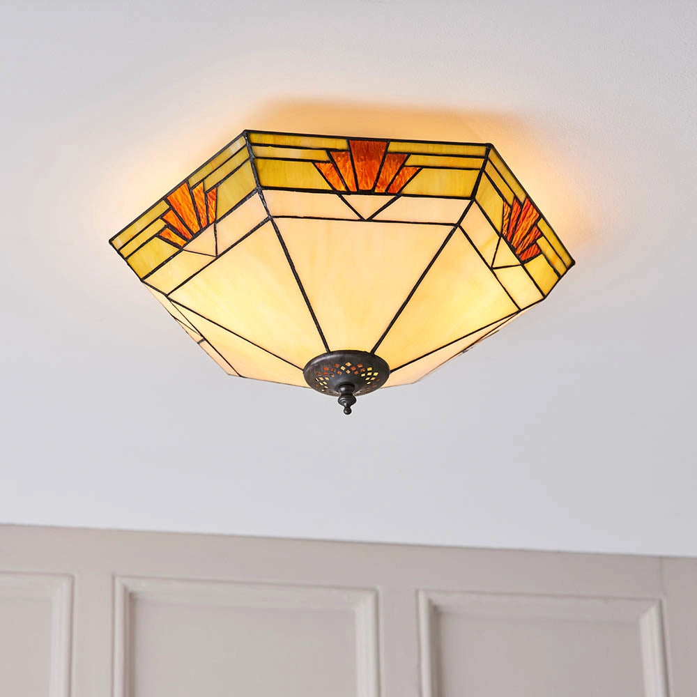 Plafoniera Tiffany Nevada esagonale vetro 2xE27 Art Déco