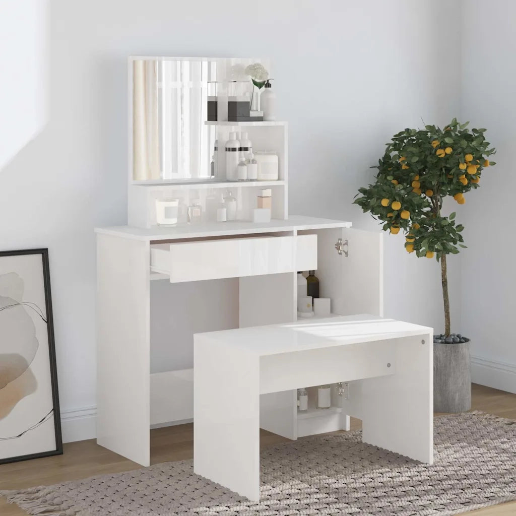 Set Tavolo da Toeletta Bianco Lucido 86,5x35x136 cm 3114151