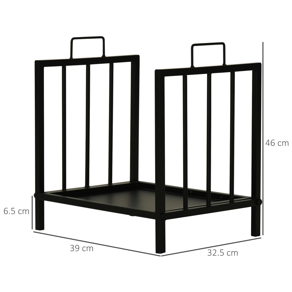 EasyComfort Portalegna da Interno ed Esterno in Metallo con 2 Manici e Base Rialzata, 39x32.5x46cm, Nero