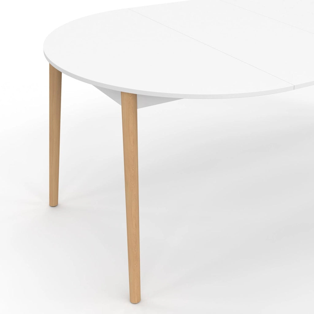 Tavolo da pranzo allungabile rotondo Angela 4-10 Persone bianco piede in legno 110-200 cm