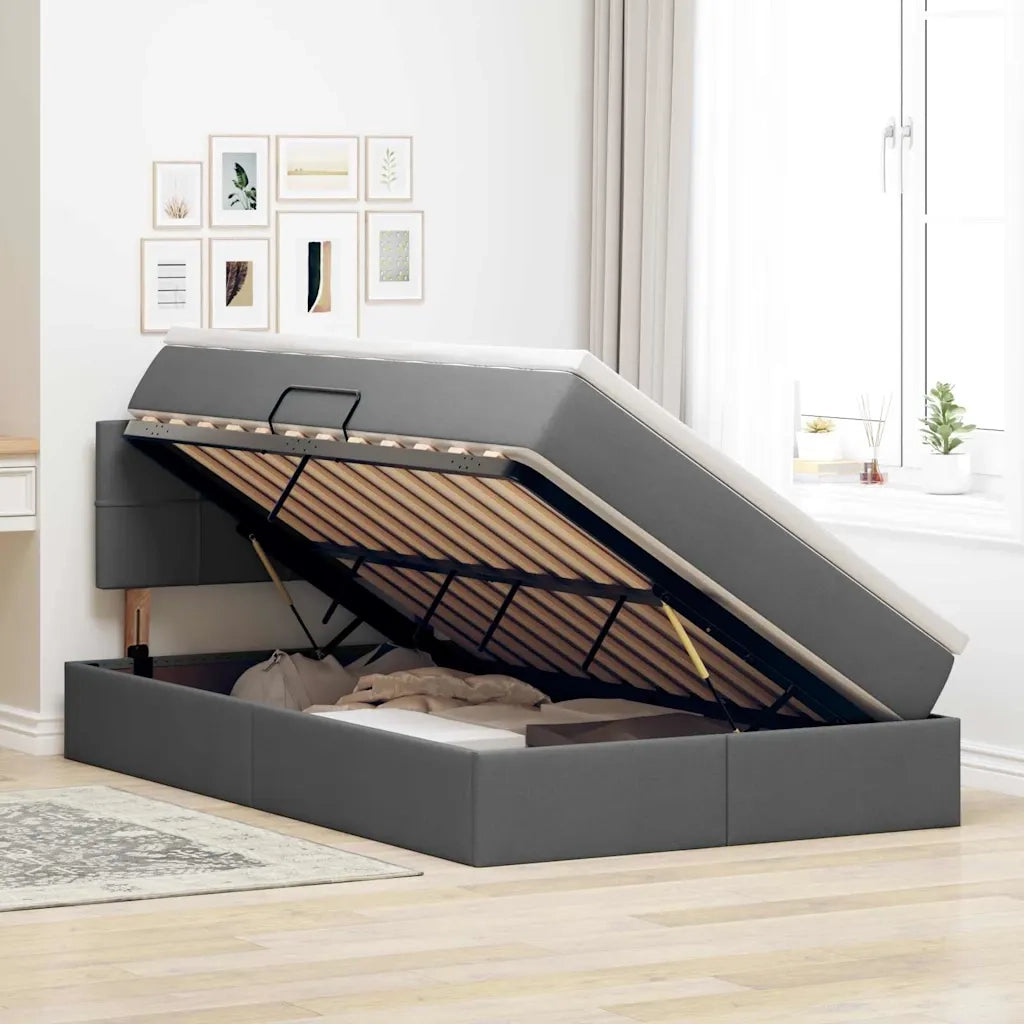 Letto con contenitore LED e materasso Grigio Scuro 120 x 190 cm