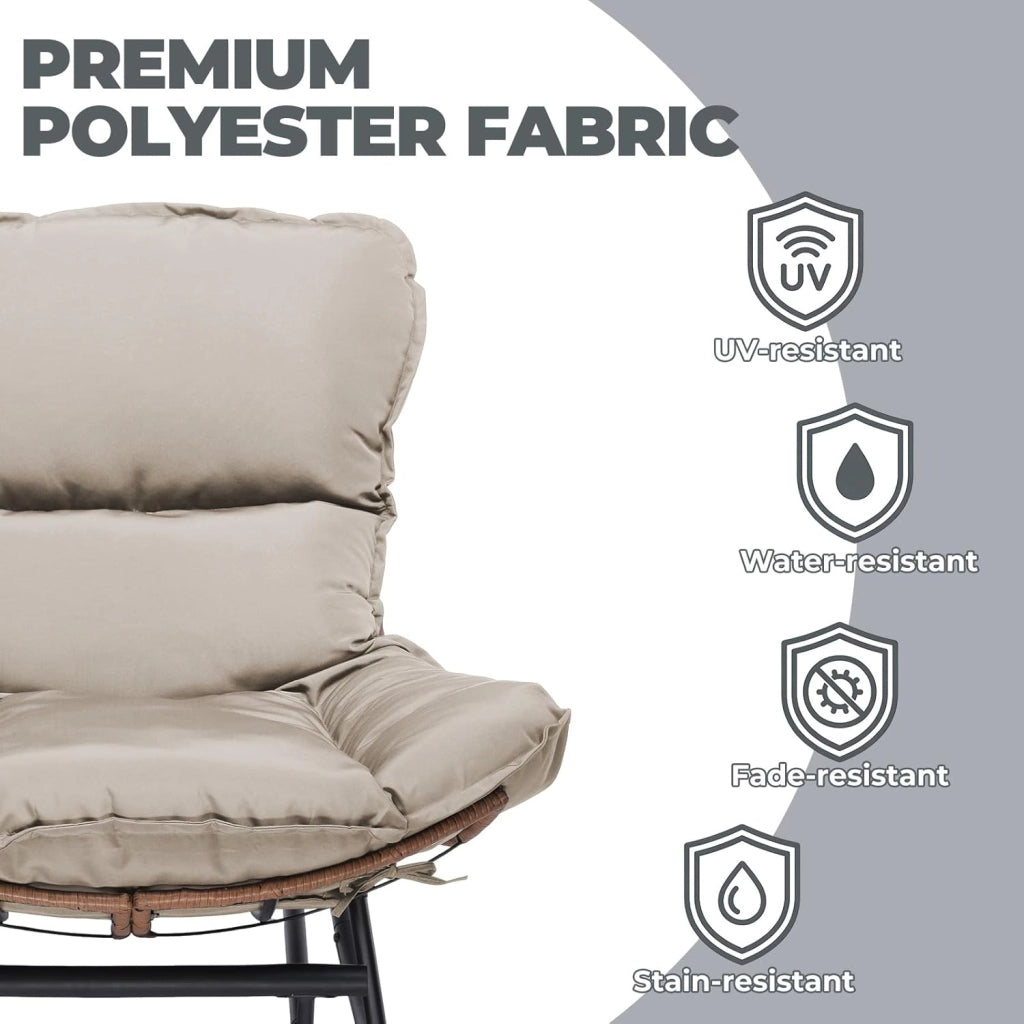 Sedia a dondolo, poltrona relax, struttura in acciaio, poggiapiedi estraibile, portata fino a 136 kg, per dormire, soggiorno, terrazza, giardino, marrone chiaro