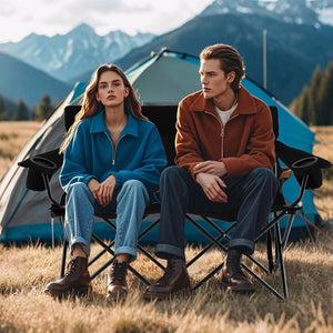 Sedia da Campeggio Doppia, Poltrona Pieghevole per 2 Persone con Portabicchieri, Borsa per il Trasporto, Sedia da Giardino Portatile per Spiaggia, Picnic, Pesca, Portata 300 kg (Nero)