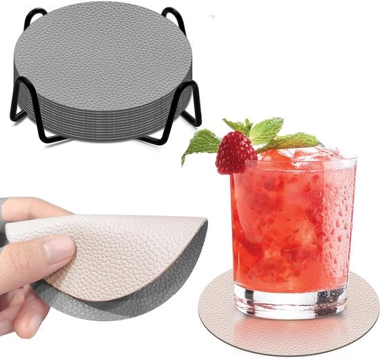Set di 12 piatti da caffè, piatti da caffè a doppia faccia, con supporto, piatti da caffè per bicchieri, piatti da caffè rotondi antiscivolo (grigio e bianco)