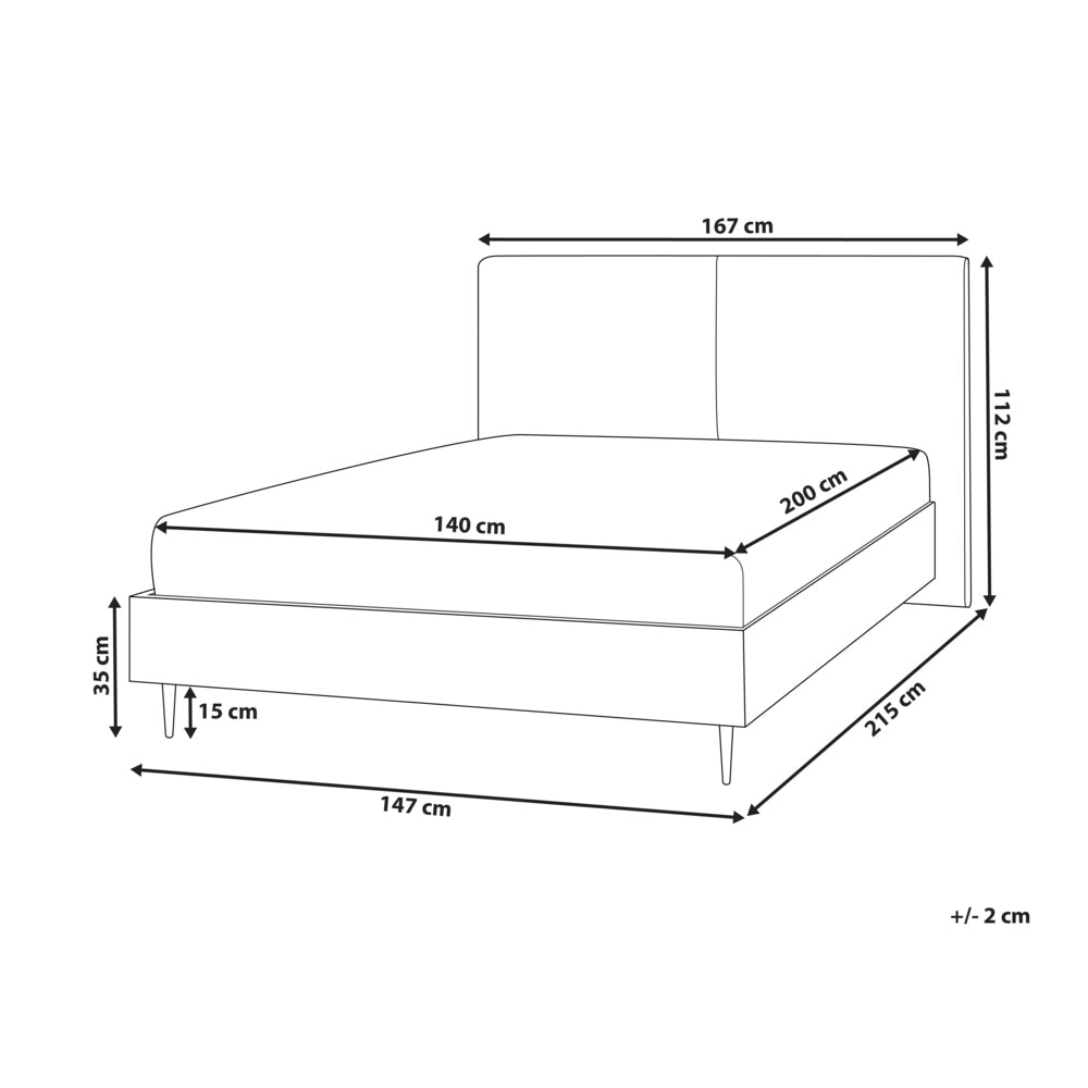 Telaio del letto grigio scuro in tessuto UE matrimoniale Dimensioni 140 x 200 cm Testiera imbottita Telaio in MDF Gambe in metallo Base a doghe in legno Camera da letto in stile moderno