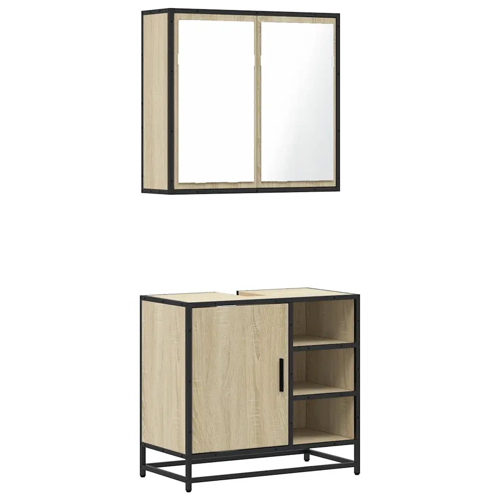 Set Mobili da Bagno 2 pz Rovere Sonoma in Legno Multistrato
