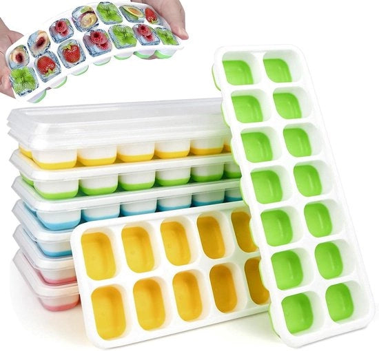 Igloo con coperchio 8 pezzi I blocchi di ghiaccio flessibili in silicone Easy Release per freezer contenitori di ghiaccio stivati 14 cubi con coperchi rimovibili resistenti alle macchie 4 colori modelli di ghiaccio